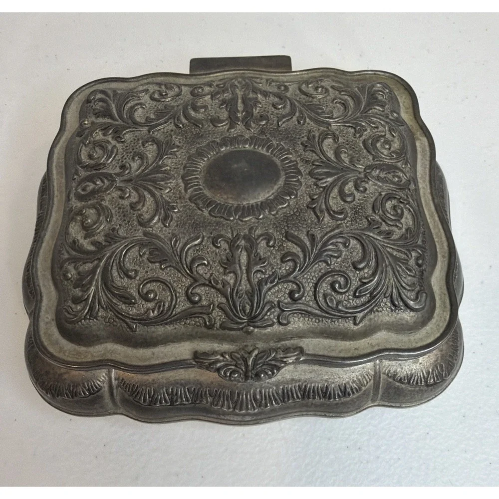 Vintage Silverplated Trinket Jewelry Box Ornate Victorian Edwardian Unsigned